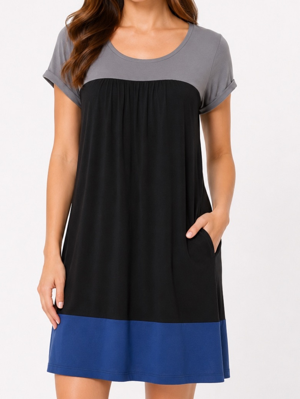 Apostrophe Color Block Shift Dress Gray Black Blue L/G